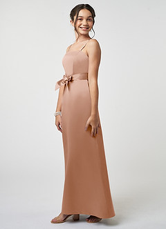 Azazie Anina Junior Champagne Rose A-Line Bow Matte Satin Dress image5