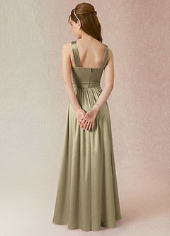 Azazie Jiya Junior Moss Green A-Line Pleated Metallic Satin Dress image2