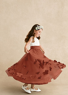 Azazie Vi Flower Girl Dresses Auburn A-Line Sleeveless Tulle Dress image2