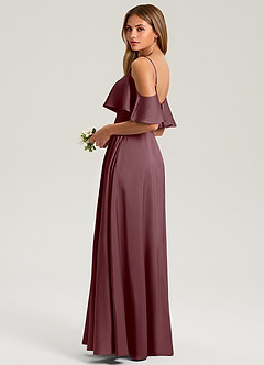 Azazie Jean Bridesmaid Dresses Sangria A-Line Off the Shoulder Stretch Satin Dress image4