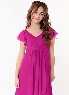 Azazie Omari Junior A-Linie Gestreift Chiffon Kleid Fuchsia image4