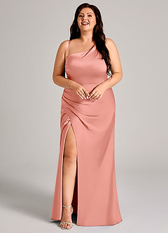 Azazie Madelyn Bridesmaid Dresses Coral Mermaid One Shoulder Stretch Satin Convertible Dress image15
