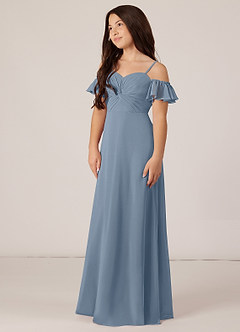 Azazie Juna Junior Dusty Blue A-Line Off the Shoulder Chiffon Dress image3