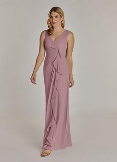 Azazie Manuella Mother of the Bride Dresses Dusty Rose A-Line V-Neck Pleated Chiffon Dress image5