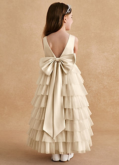 Azazie Twinkle Toes Flower Girl Dresses Champagne A-Line Bow Tulle Dress image1