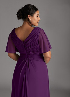 Azazie Emmeline Mother of the Bride Dresses Grape A-Line V-Neck Pleated Mesh Dress image11