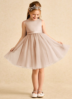Azazie Jani Flower Girl Dresses English Rose A-Line Bow Tulle Dress image2