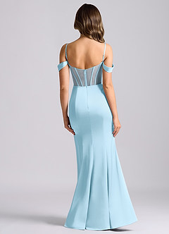 Azazie Alyce Robes de demoiselle d'honneur Robe Sirène Convertible en Satin extensible Épaule décolletée Bleu Ciel image2