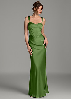 Azazie Mela Robes de demoiselle d'honneur Robe Fourreau en Satin extensible Corset Basilic image3