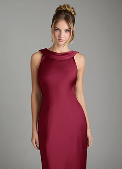 Azazie Aussie Bridesmaid Dresses Burgundy Sheath Pleated Stretch Satin Dress image3