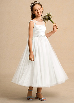 Azazie Snowball Girl Jurken voor bloemenmeisjes Baljurk Jurk van Tule Geplooid Ivoor image4