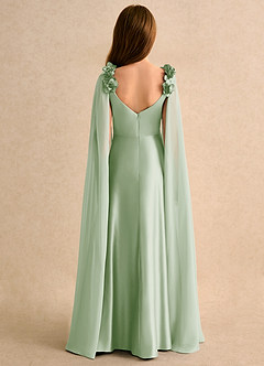 Azazie Rosita Junior Formal Flower Girl Dresses Dusty Sage A-Line Pleated Matte Satin Dress image2