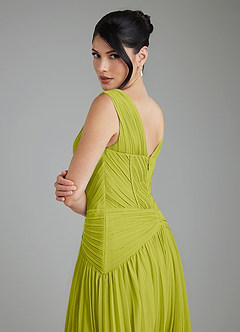 Azazie Kima Bridesmaid Dresses Lemongrass A-Line Pleated Chiffon Dress image2