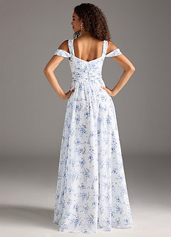 Azazie Lianne Bridesmaid Dresses Blue Cottage Floral A-Line Off the Shoulder Chiffon Dress image3