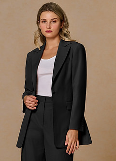 front Margaret Black Cotton Linen Blend Blazer