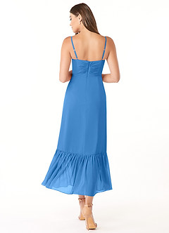 Azazie Justina Robes de demoiselle d'honneur Robe Trapèze en Mousseline de soie Encolure en Forme de Cœur Geai Bleu image2
