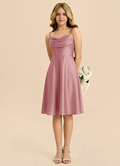 Azazie Bear Vestido de Rosa Polvorienta de Satén Elástico de Corte en A con Escote de Corazón image5