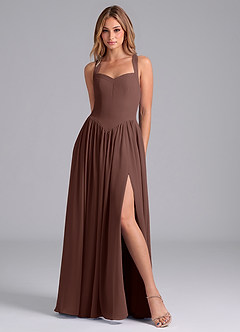 Azazie Francis Robes de demoiselle d'honneur Robe Trapèze en Mousseline de soie Corset Expresso image3