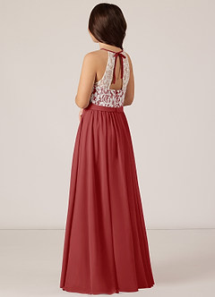 Azazie Fahari Junior Rust A-Line Lace Chiffon Dress image4