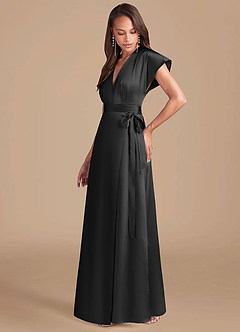 Azazie Nico Brautjungfernkleider A-Linie Plissee Metallischer Satin Kleid Schwarz image3