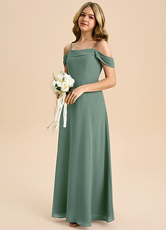 Azazie Anselie Junior Eucalyptus A-Line Off the Shoulder Chiffon Dress image6