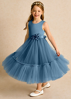 Azazie Miracle vestidos de niña de las flores Vestido de Bermudas de Satin Mate de Corte En A con Lazo image4