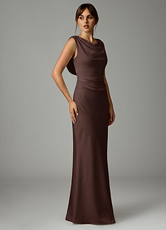 Azazie Kieryn Robes de demoiselle d'honneur Robe Sirène en Satin extensible Plissée Ganache image4