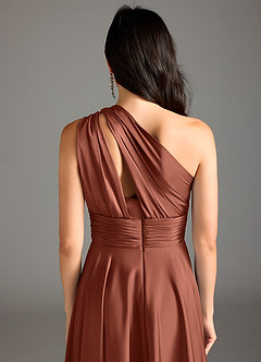 Azazie Charlize Brautjungfernkleider A-Linie One-Shoulder Stretch-Satin Kleid Lehm image8