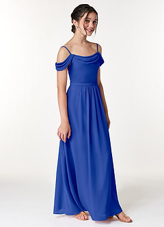 Azazie Alivia Junior Royal Blue A-Line Off the Shoulder Chiffon Dress image3