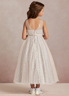 Azazie Siwa vestidos de niña de las flores Vestido de Alabastro Blanco de Tul de Corte En A con Perla image3