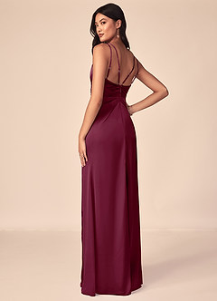Azazie Aqua Bridesmaid Dresses Mulberry A-Line V-Neck Pleated Stretch Satin Dress image4