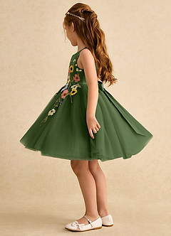 Azazie Prima Blumenmädchenkleider A-Linie Schleifen Tüll Kleid Olivgrün image4