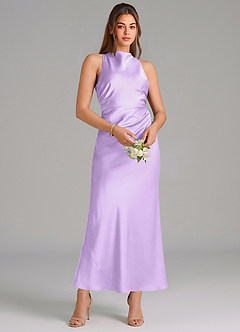 Azazie Evadne Vestidos de damas de honor Vestido de Lila de Satén Elástico de Corte Recto con Plisado image3
