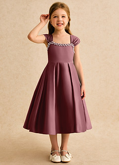 Azazie Yosemite Robe Demoiselle D'honneur Fillette Robe Princesse en Mat Satiné Encolure en Forme de Cœur Rose Du Désert image5