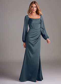 Azazie Charissa Bridesmaid Dresses Twilight Sheath Long Sleeve Stretch Satin Dress image6