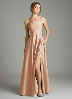 Azazie Melanie Suknie dla druhen Linia A Zza ramienia Satyna elastyczna Do ziemi Sukienka image1