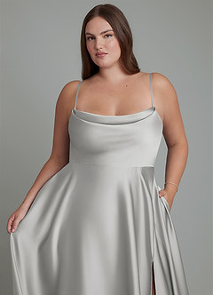 Azazie Elle Bridesmaid Dresses Silver A-Line Pleated Stretch Satin Dress image10