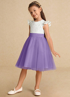 Azazie Vetty Robe Demoiselle D'honneur Fillette Robe Trapèze en Tulle Dentelle Ivoire Tahiti image3