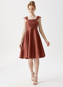 Azazie Amira Junior Auburn A-Line Pleated Stretch Satin Dress image1