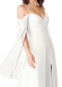 Azazie Cienna Brautjungfernkleider A-Linie Langarm Chiffon Kleid Weiß image6