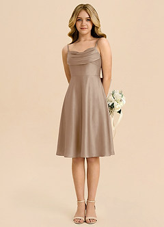 Azazie Bear Junior Taupe A-Line Sweetheart Neckline Stretch Satin Dress image5