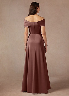 Azazie Amelia Final Sale Agave A-Line Off the Shoulder Stretch Satin Dress image6