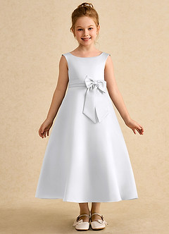 Azazie Eve Flower Girl Dresses White A-Line Pleated Matte Satin Dress image4
