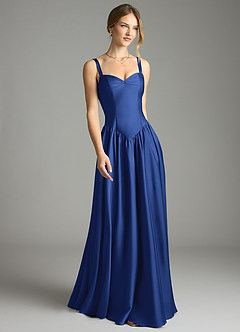 Azazie Evadina Suknie dla druhen Linia A Gorset Satyna elastyczna Do ziemi Sukienka image1