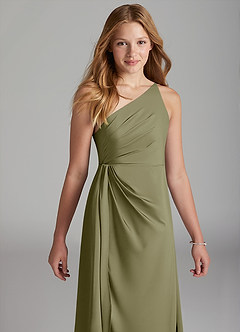 Azazie Mika Junior Pistachio A-Line Pleated Stretch Satin Dress image4