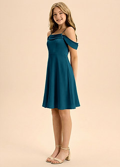 Azazie Anselie Junior Linia A Pofałdowany Satyna elastyczna Mini Młodsza druhna Sukienka image4