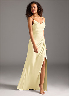 Azazie Deandra Bridesmaid Dresses Lemon Sorbet Mermaid Pleated Chiffon Dress image4