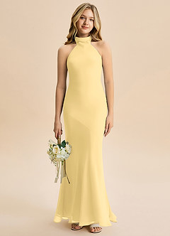 Azazie Velli Junior Meerjungfrau-Linie Hoher Kragen Chiffon Kleid Butter image1