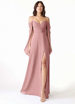 Azazie Cienna Bridesmaid Dresses Dusty Rose A-Line Off the Shoulder Chiffon Dress image1