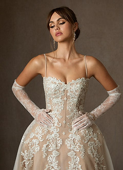 Azazie Sonnet Wedding Dresses Diamond White Nude Ball-Gown Strapless Lace Dress image3